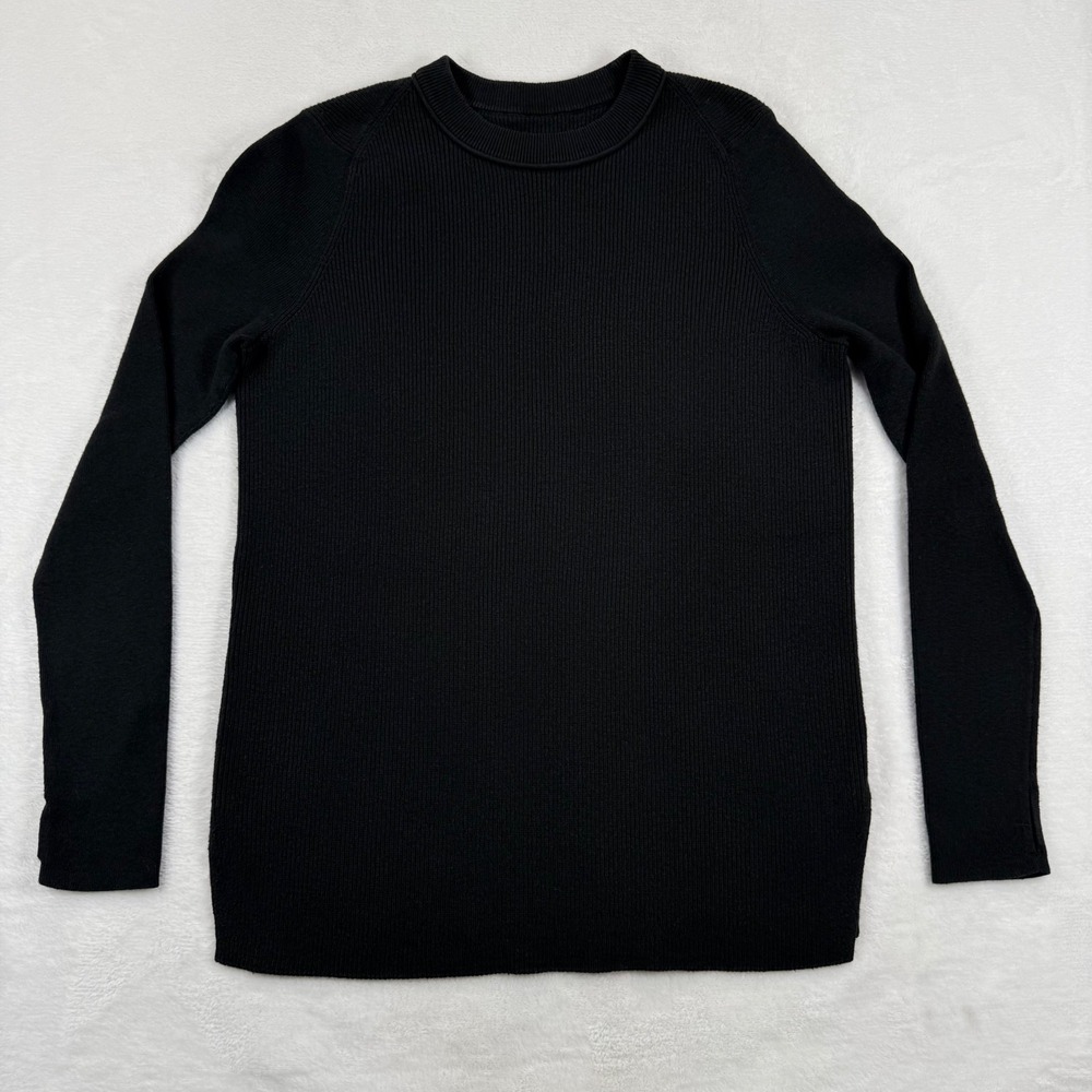 lululemon Ribbed Knit Crewneck Sweater‎ Black Women S LW3HJCS Thumbholes Raglan